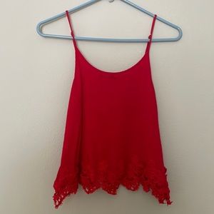 Red tank top with lace bottom
